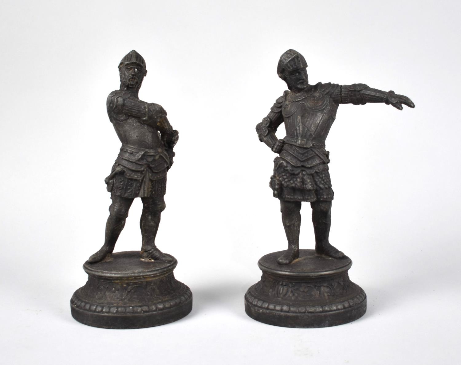 A Pair of Spelter Figures of Medieval Knights, 22cms High, Condition Issues to include Restoration