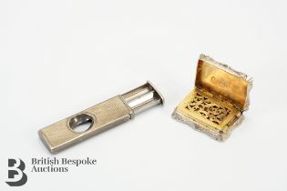 Victorian Silver Vinaigrette and Silver Cigarette Cutter