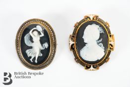 Two 14ct Gold Cameo Mourning Brooches