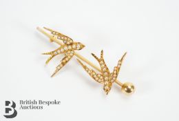 14ct Gold and Seed Pearl Swallow Brooch