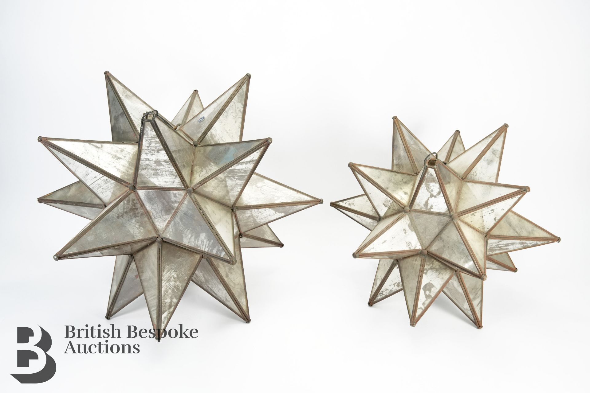 Two Mexican Frosted Glass Star Pendant Lamp Shades