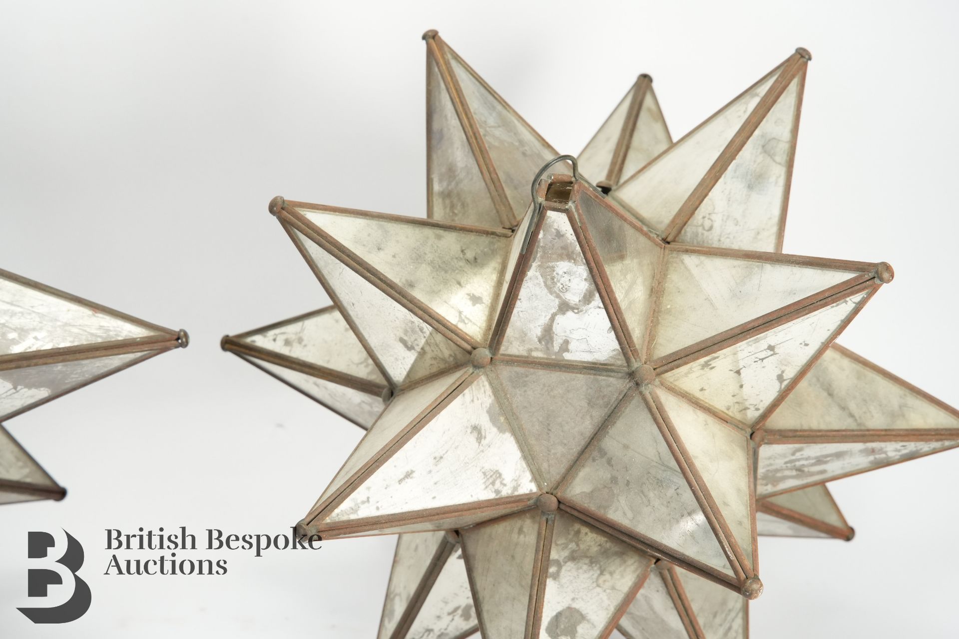 Two Mexican Frosted Glass Star Pendant Lamp Shades - Image 3 of 4
