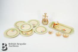 Clarice Cliff Plates and Honey Pot, and Royal Worcester Blush Ware