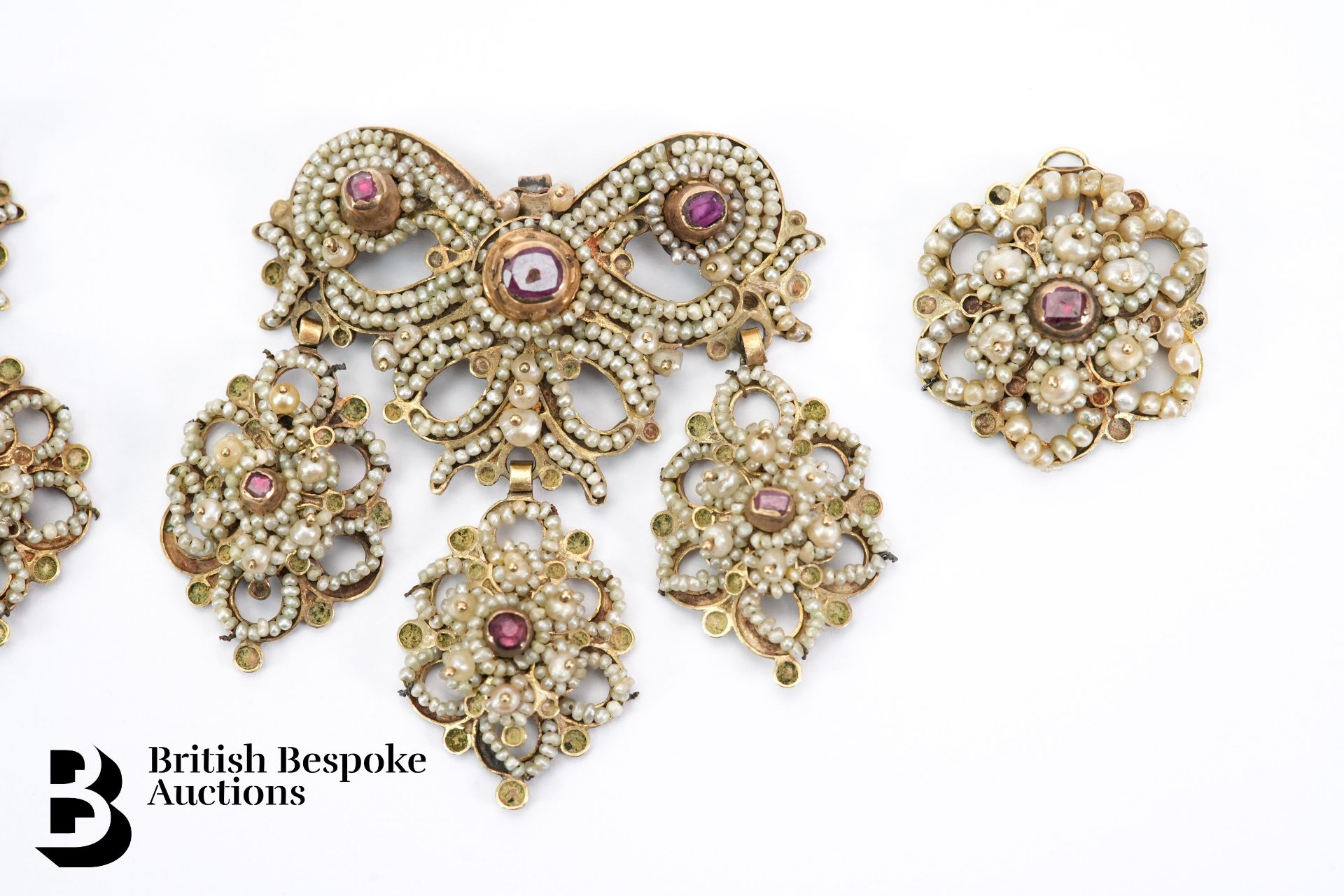 Pair of Georgian Seed Pearl and Ruby Dress Clips - Image 5 of 6