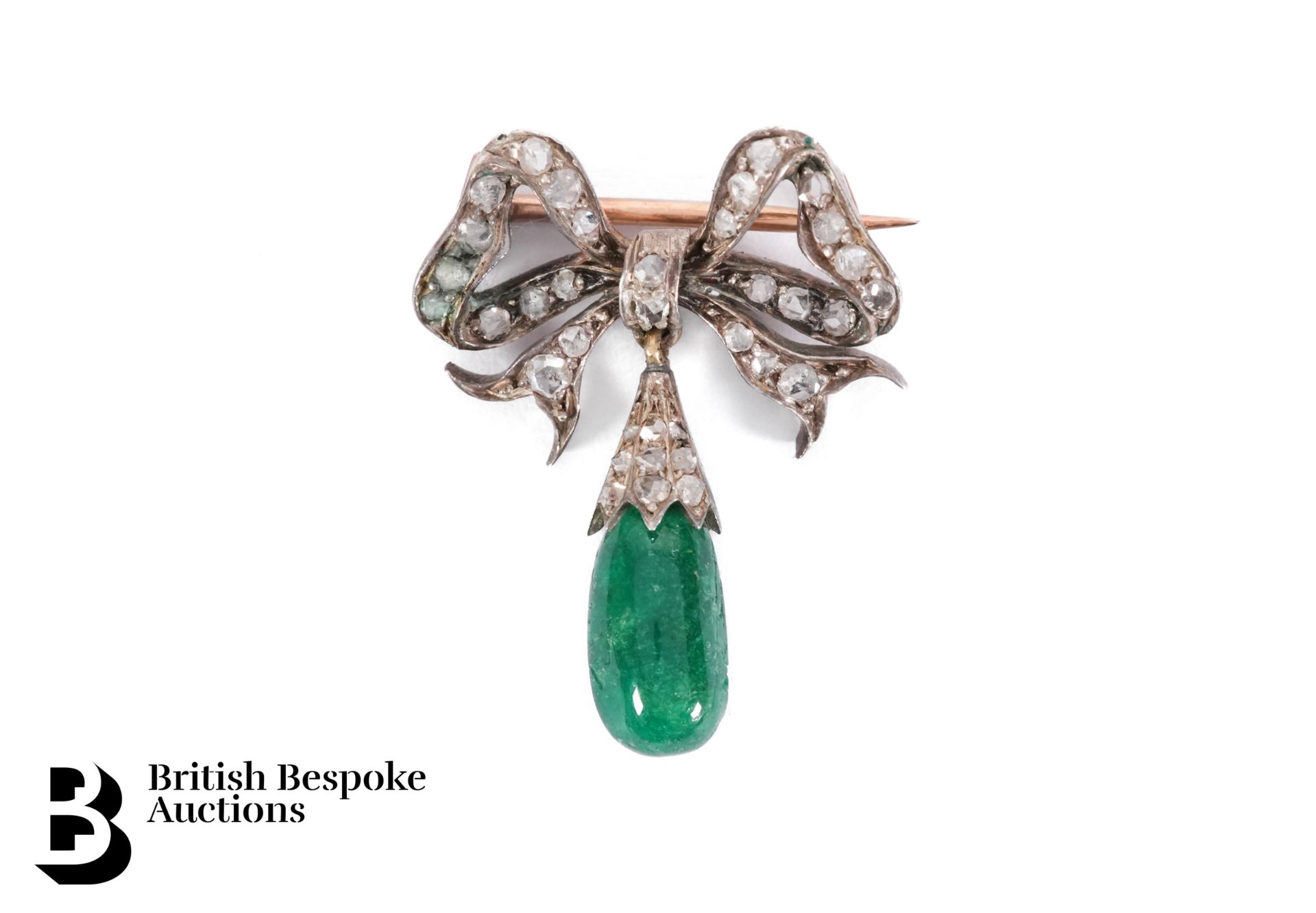 Late Victorian Diamond and Emerald Brooch