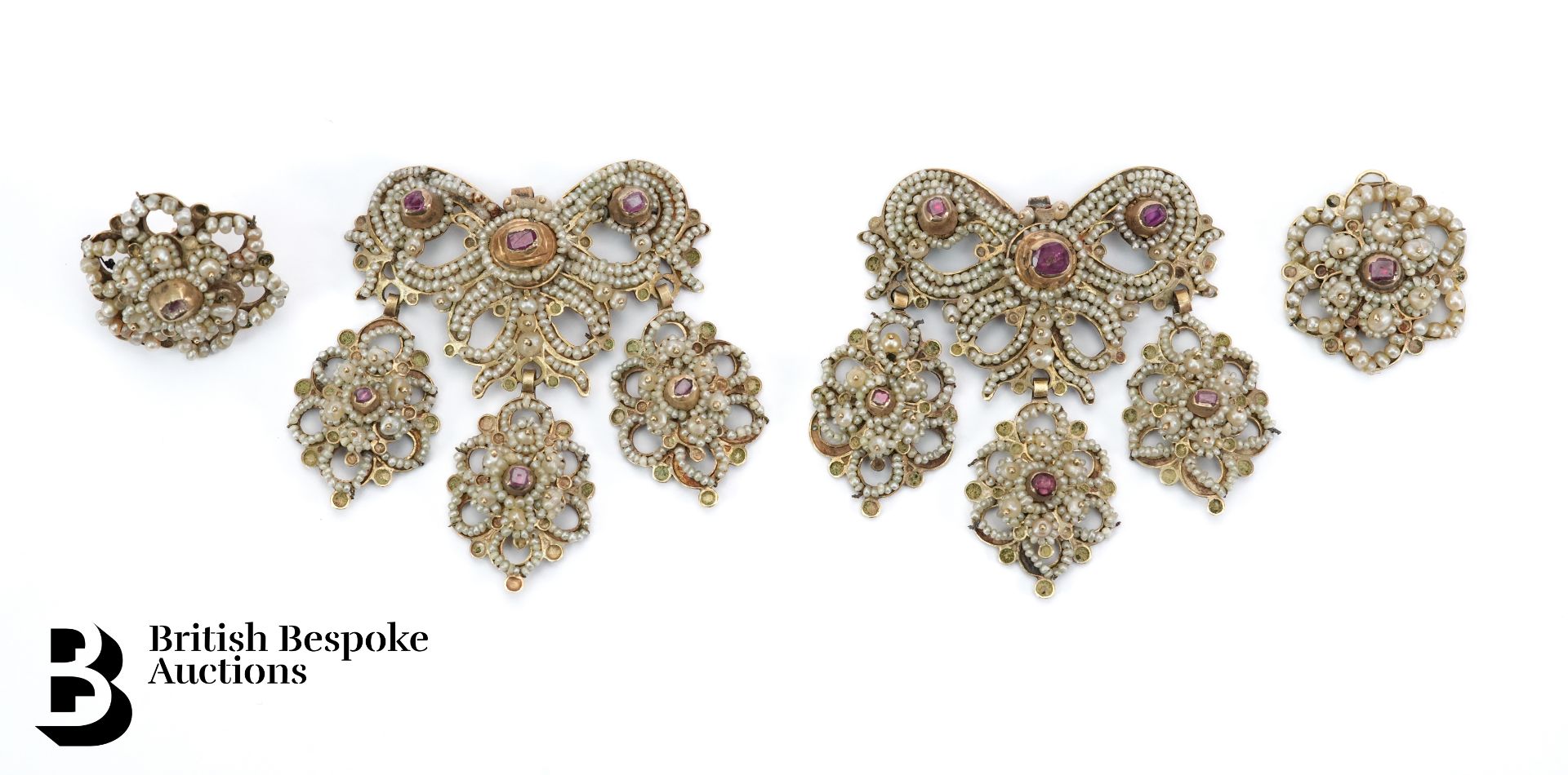 Pair of Georgian Seed Pearl and Ruby Dress Clips