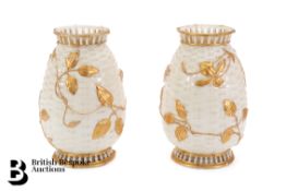 Pair of Royal Worcester Basket Weave Vases