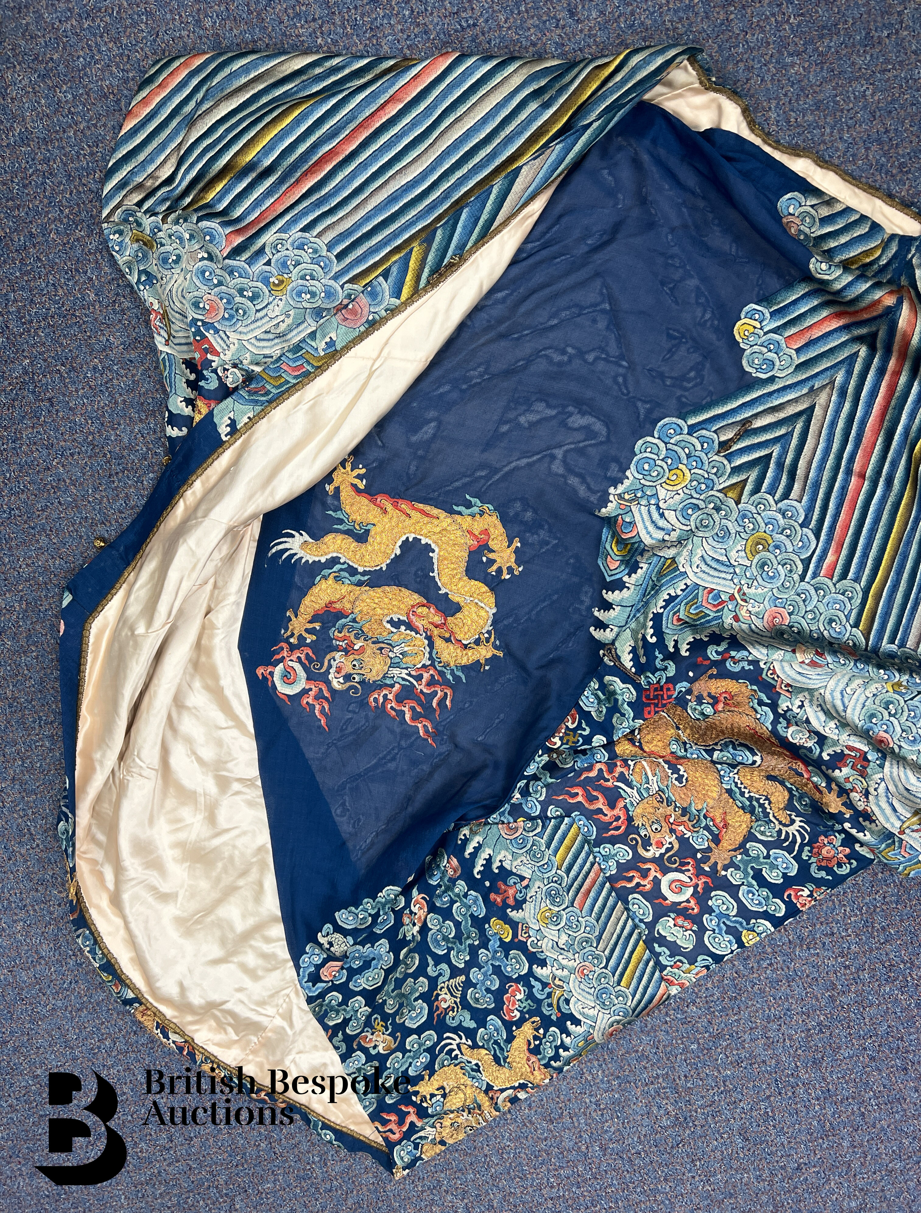 Chinese Imperial Blue Silk Embroidered Cloak - Image 9 of 14