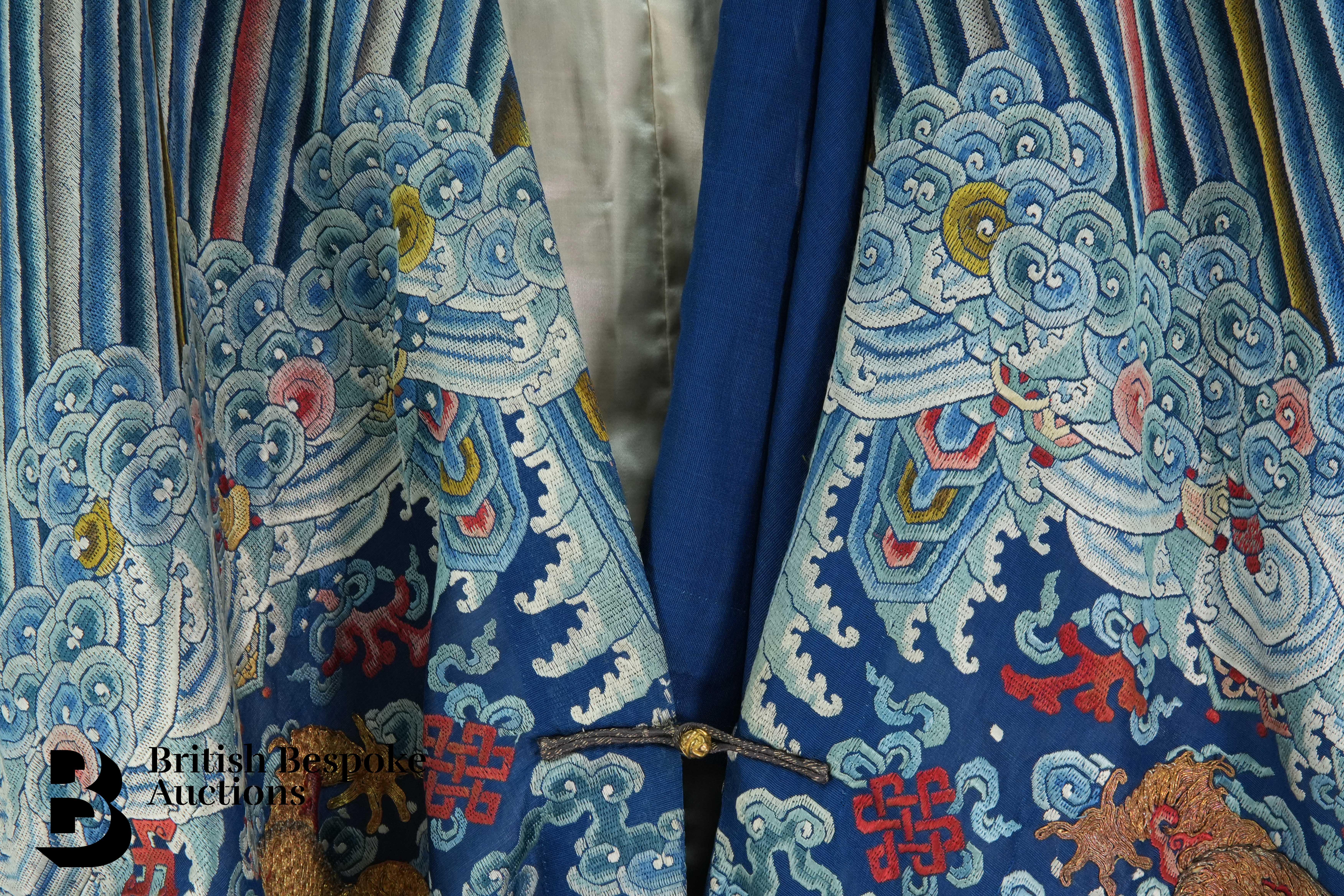 Chinese Imperial Blue Silk Embroidered Cloak - Image 4 of 14