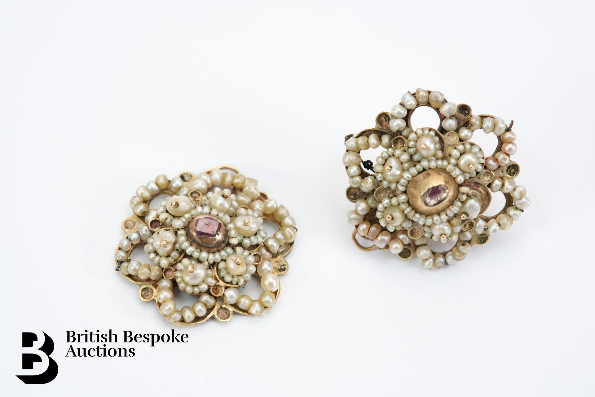 Pair of Georgian Seed Pearl and Ruby Dress Clips - Image 3 of 6