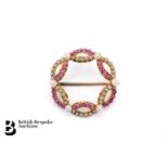 14/15ct Gold Seed Pearl and Ruby Brooch