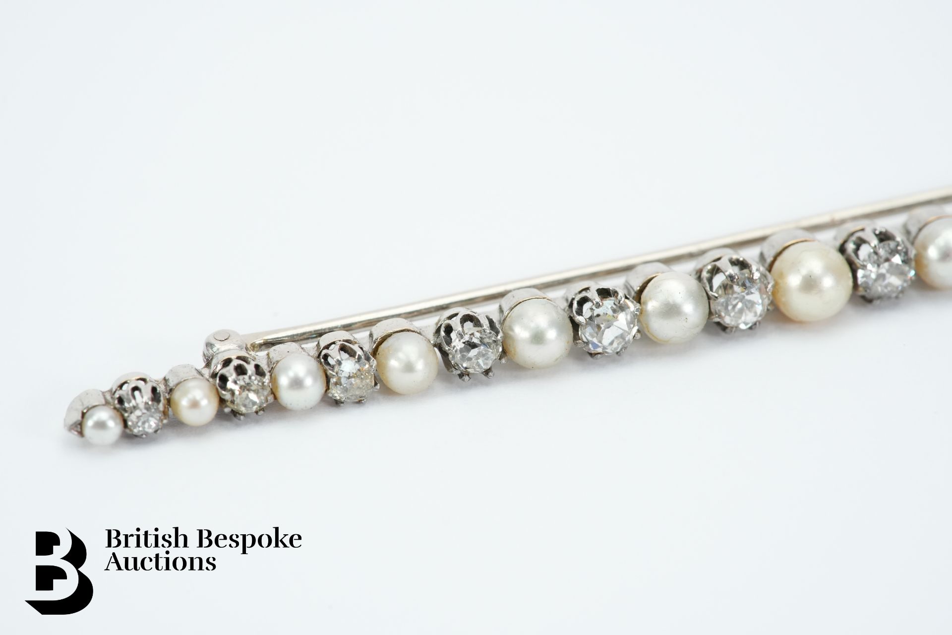 Antique 14ct Gold Diamond and Pearl Bar Brooch - Bild 3 aus 4