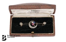 Antique Ruby, Diamond and Sapphire Crescent Moon Brooch