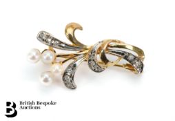 9ct Gold Diamond and Pearl Spray Brooch