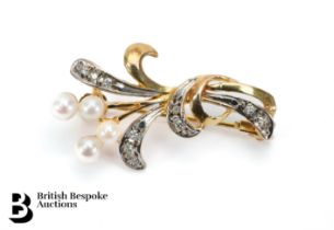 9ct Gold Diamond and Pearl Spray Brooch