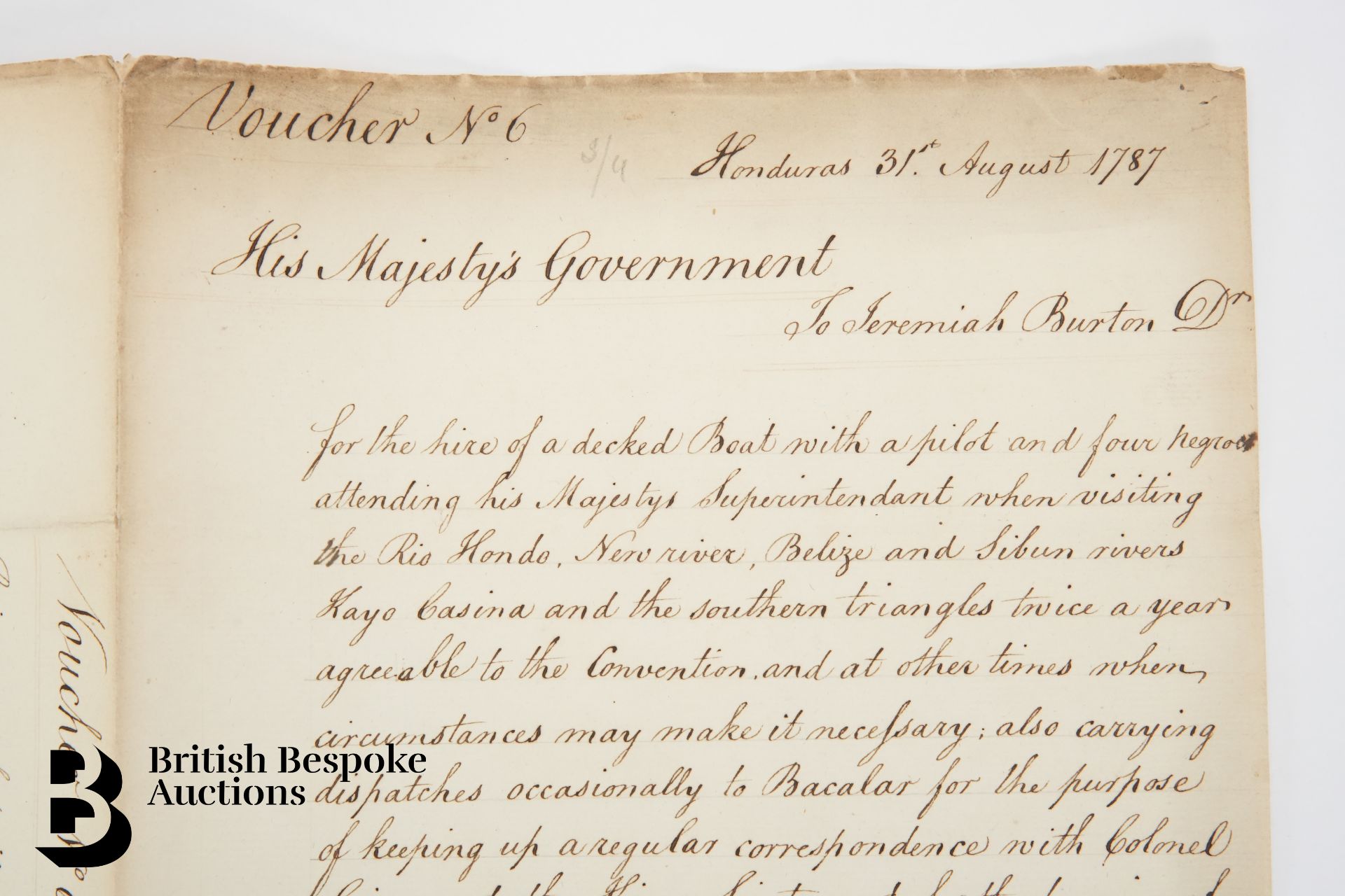 1787 Account Signed by Colonel Despard in Honduras for Payment to Jeremiah Burton Slavery Content - Bild 2 aus 5