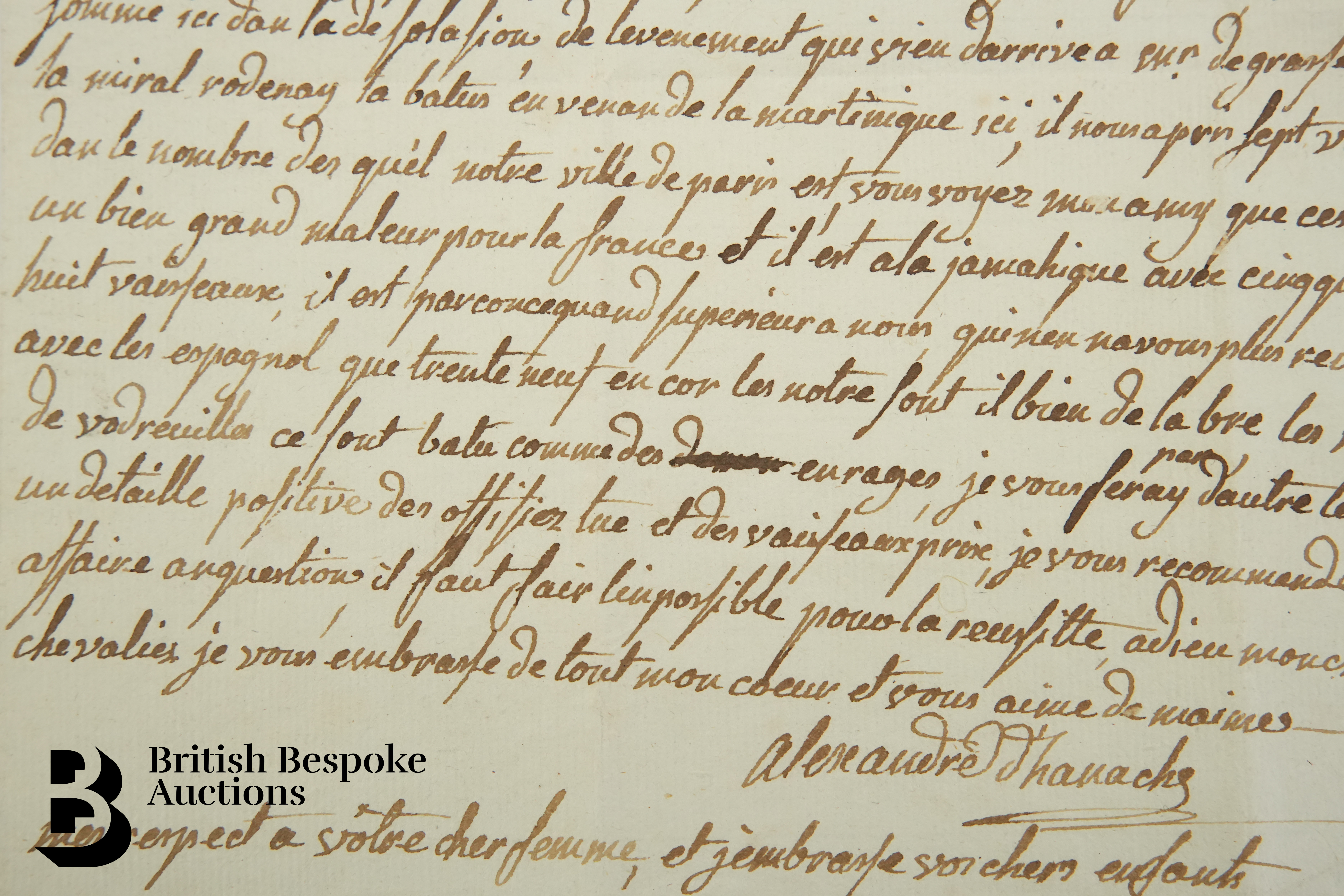 1782 Hugues-Barthélemy Alexandre D' Hanache Letter from Haiti to his brother in France - Image 4 of 6