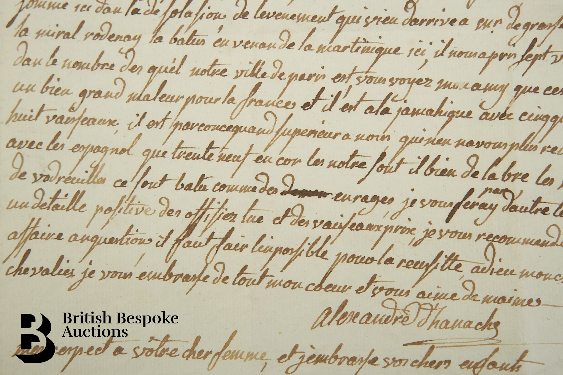 1782 Hugues-Barthélemy Alexandre D' Hanache Letter from Haiti to his brother in France - Image 4 of 6