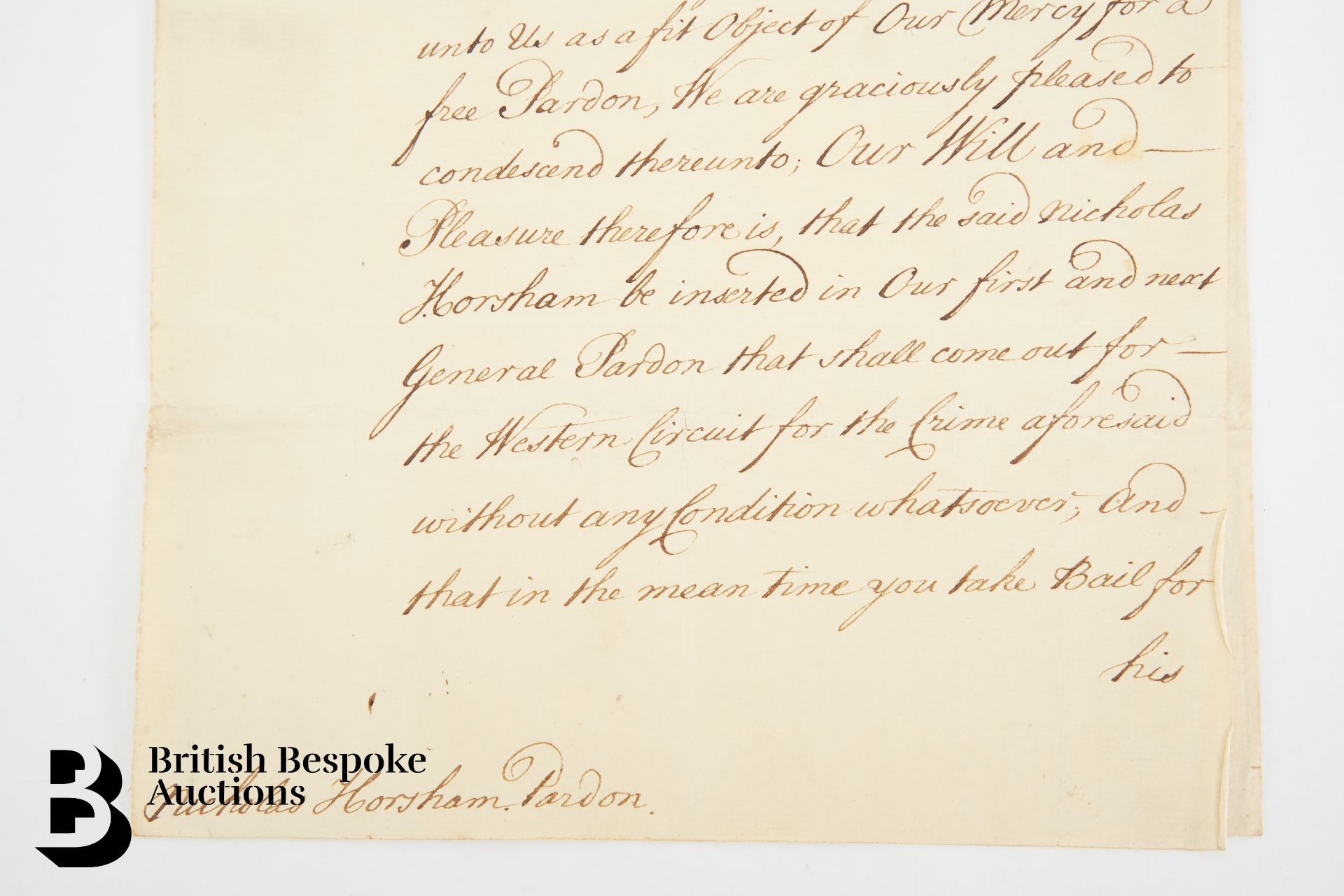 1734 George II Pardon of Nicholas Horsham - Signed - Image 4 of 5