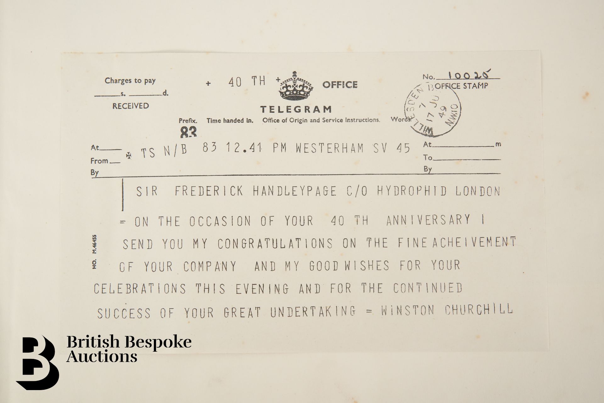 Telegram from Sir Winston Churchill