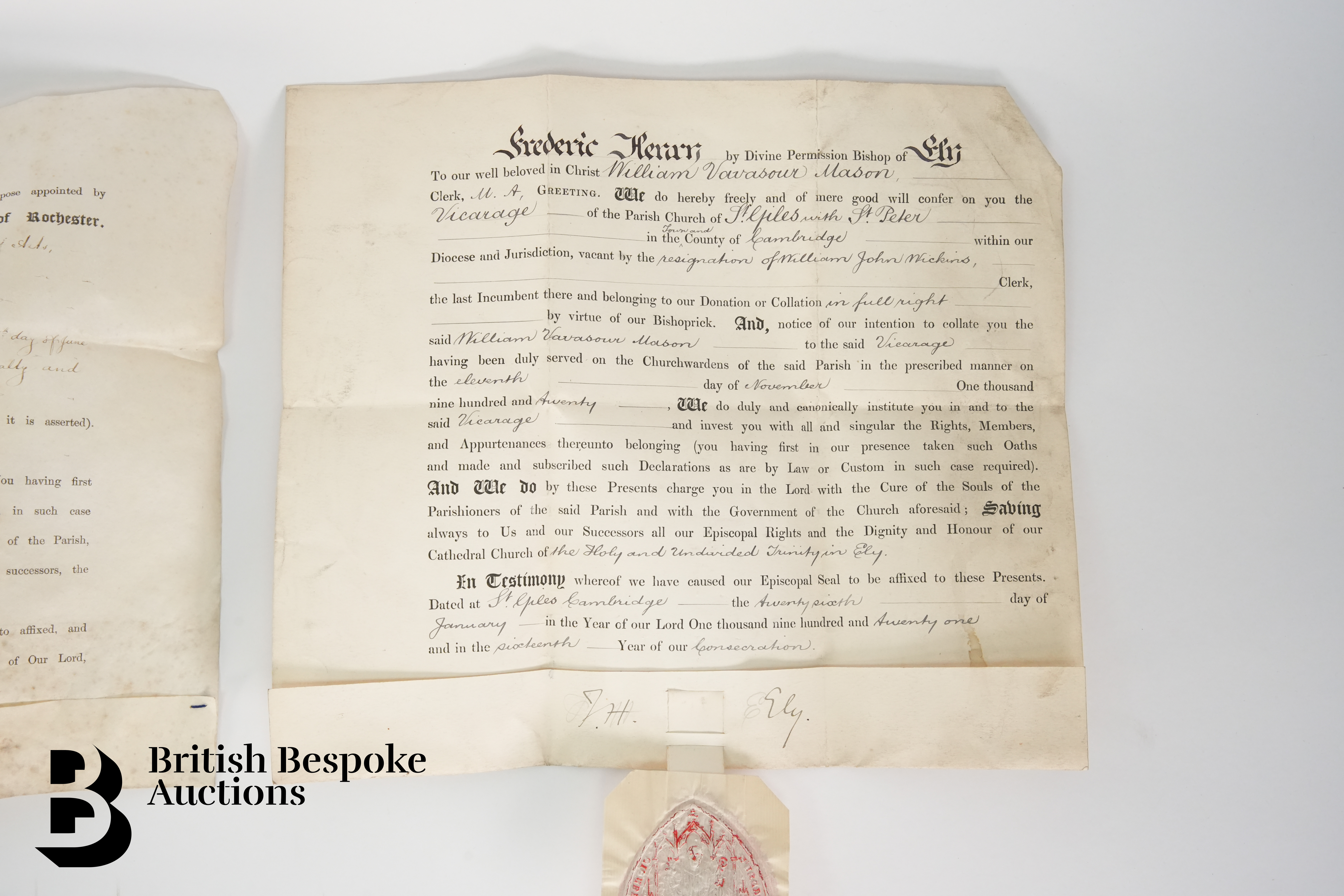 (1895-1939) Documents re: William Varasour Mason signed by Bishop of St Albans, Rochester, Southwark - Image 8 of 8