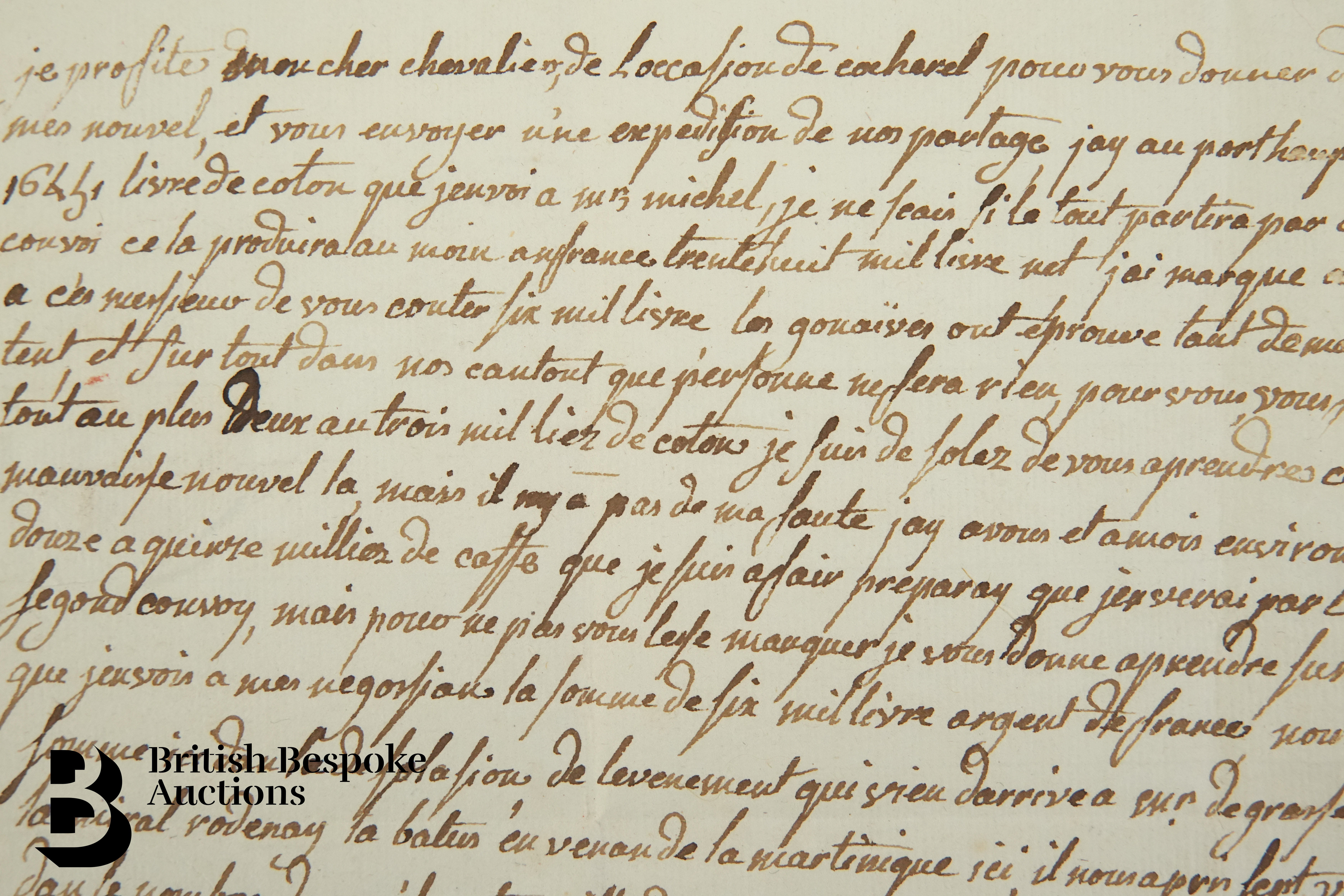 1782 Hugues-Barthélemy Alexandre D' Hanache Letter from Haiti to his brother in France - Image 3 of 6