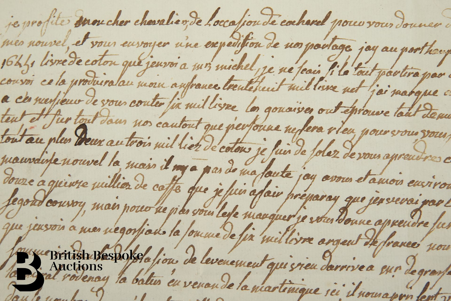 1782 Hugues-Barthélemy Alexandre D' Hanache Letter from Haiti to his brother in France - Image 3 of 6