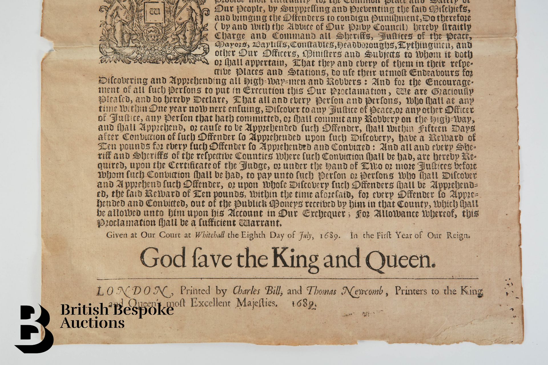 17th Century Broadside Proclamation by Joint Monarchs William and Mary - Image 3 of 3