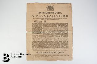 17th Century Broadside Proclamation by Joint Monarchs William and Mary