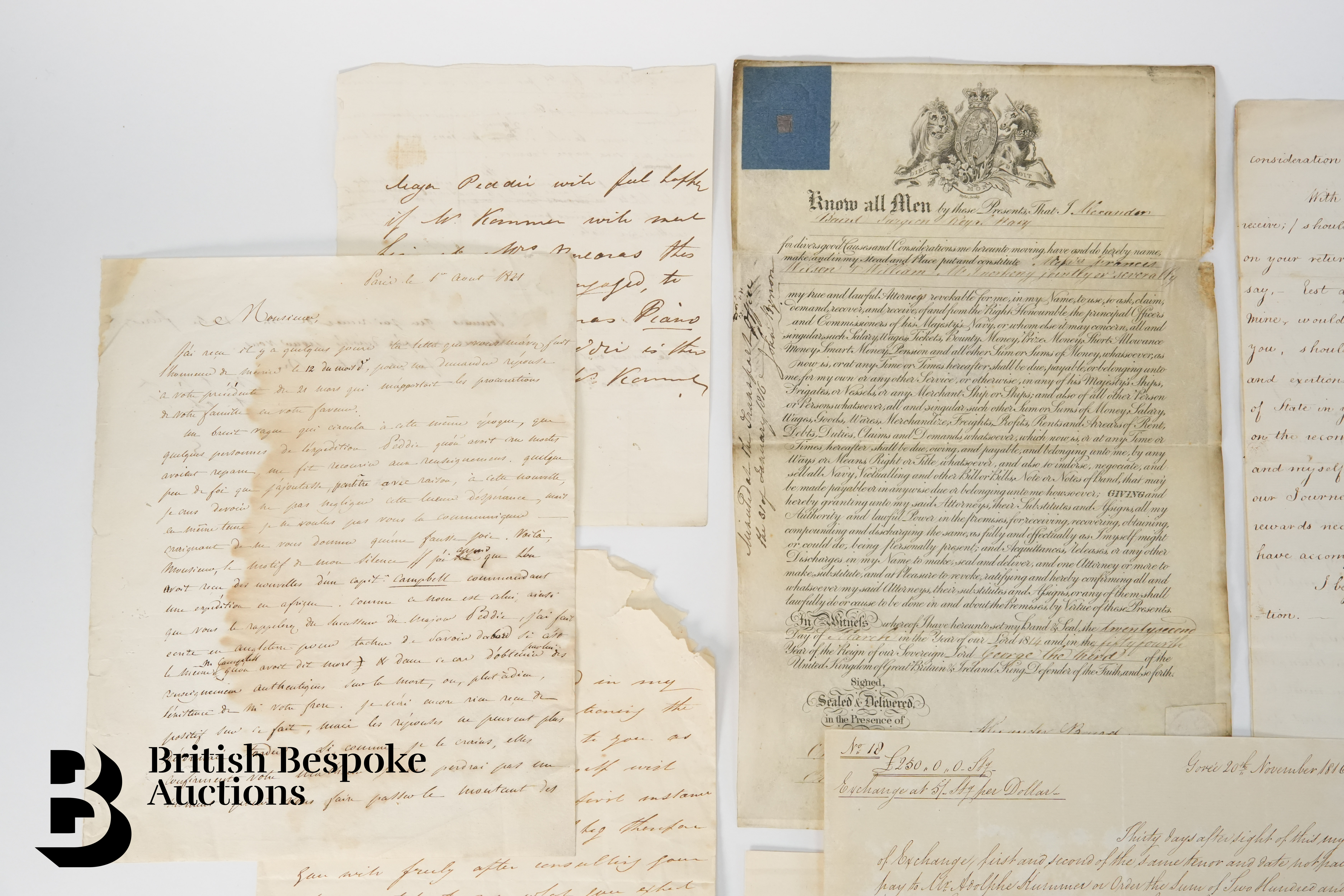 Royal Navy Surgeon Appointment of Attorney and 1816-21 Major John Peddie Correspondence - Image 7 of 7