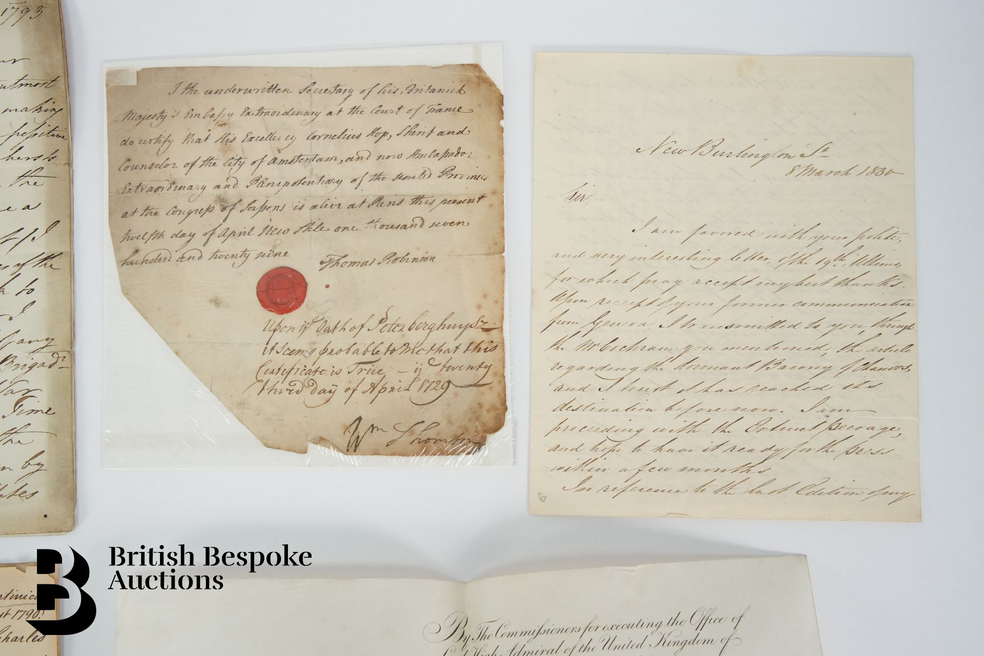 1729-1840 Letters and Documents with Interesting Content - Naval Interest - Image 5 of 6