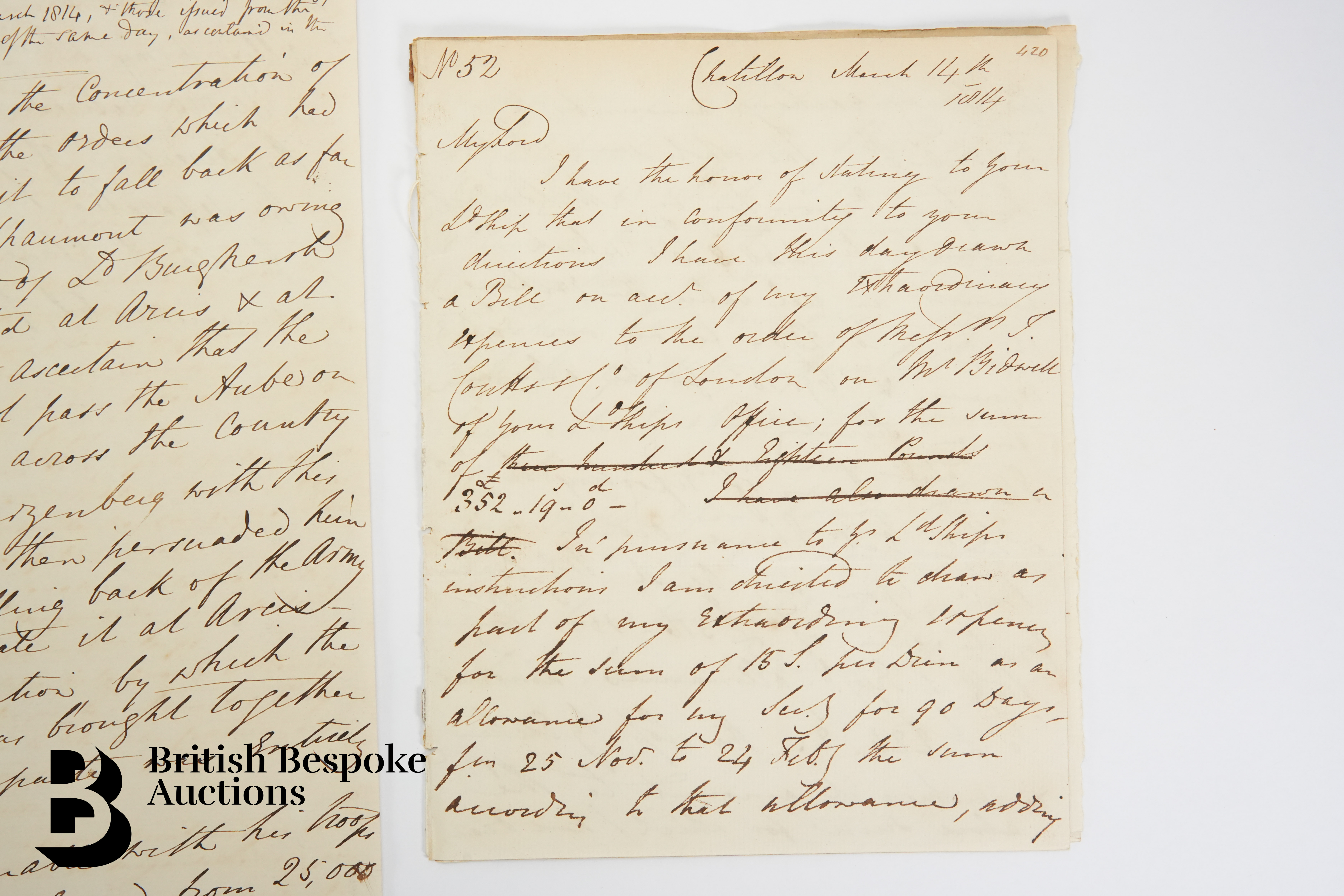 1813-1814 Lord Berghersh's Accounts and Expenses relating to Secret Service and the Allies March.... - Image 2 of 8