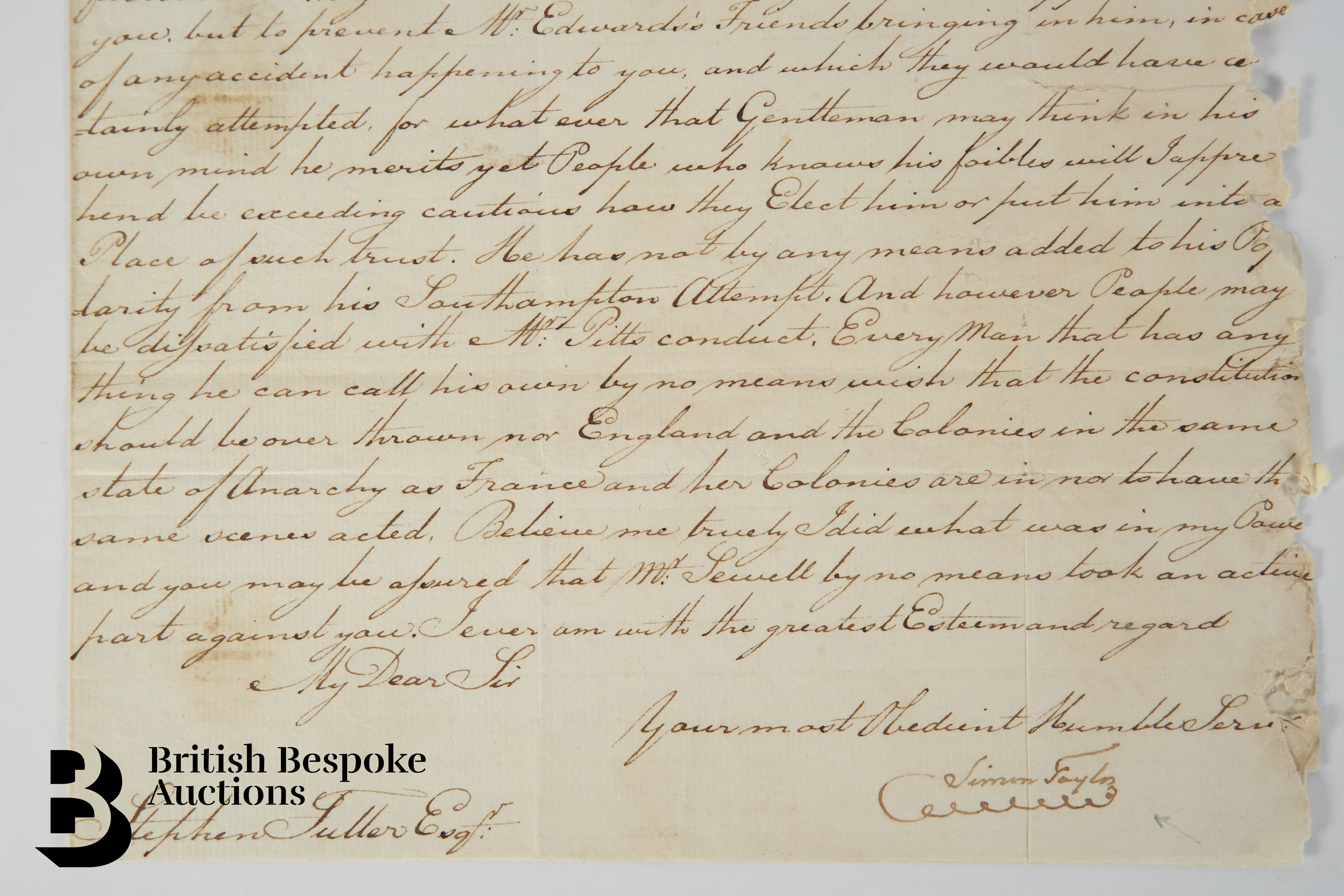 Letter Written from Simon Taylor (Sugar Tycoon) Jamaica - Slavery Interest - Image 3 of 5