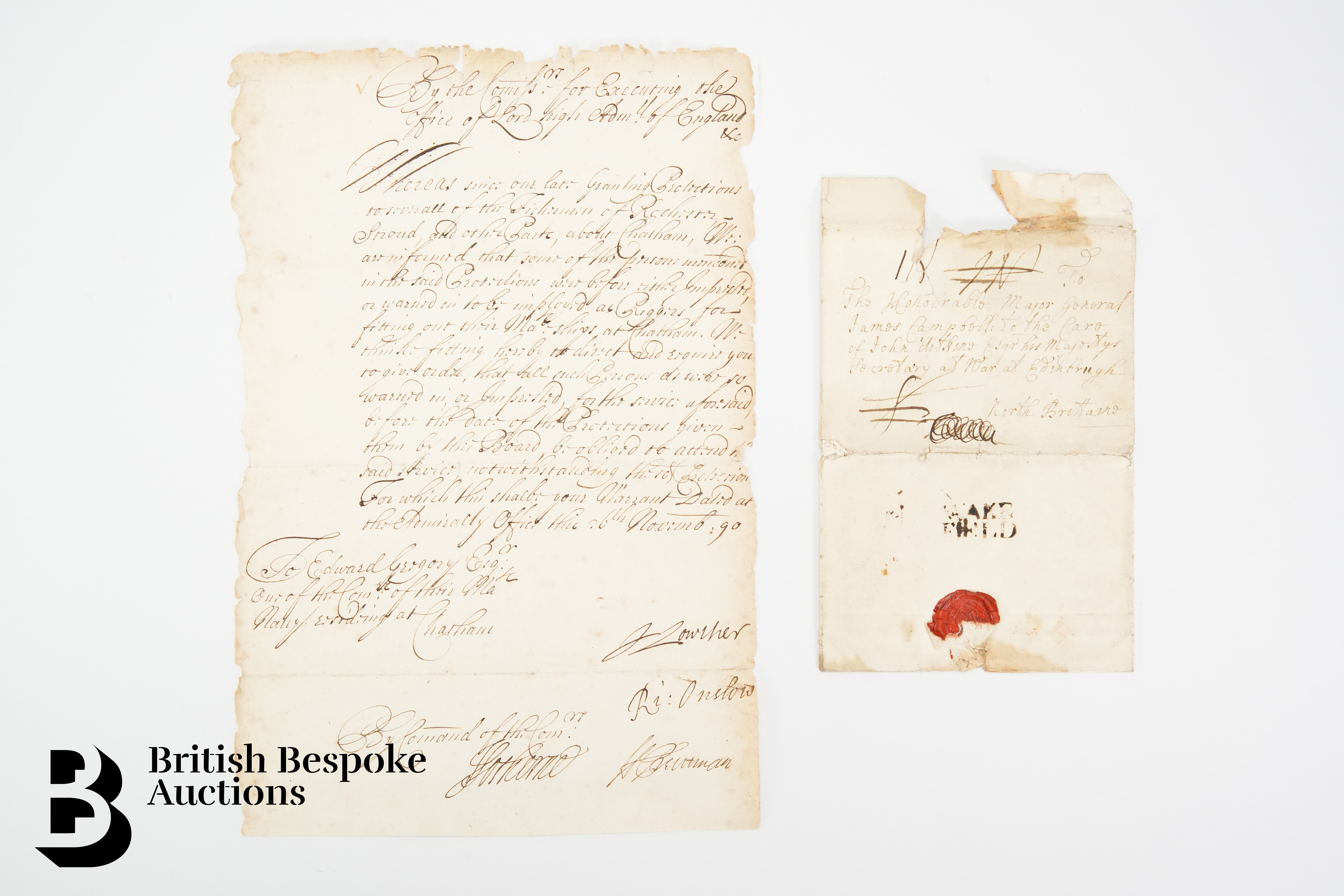 1690 Admiralty Order and 1741 Letter from General Forbes to Major General James Campbell