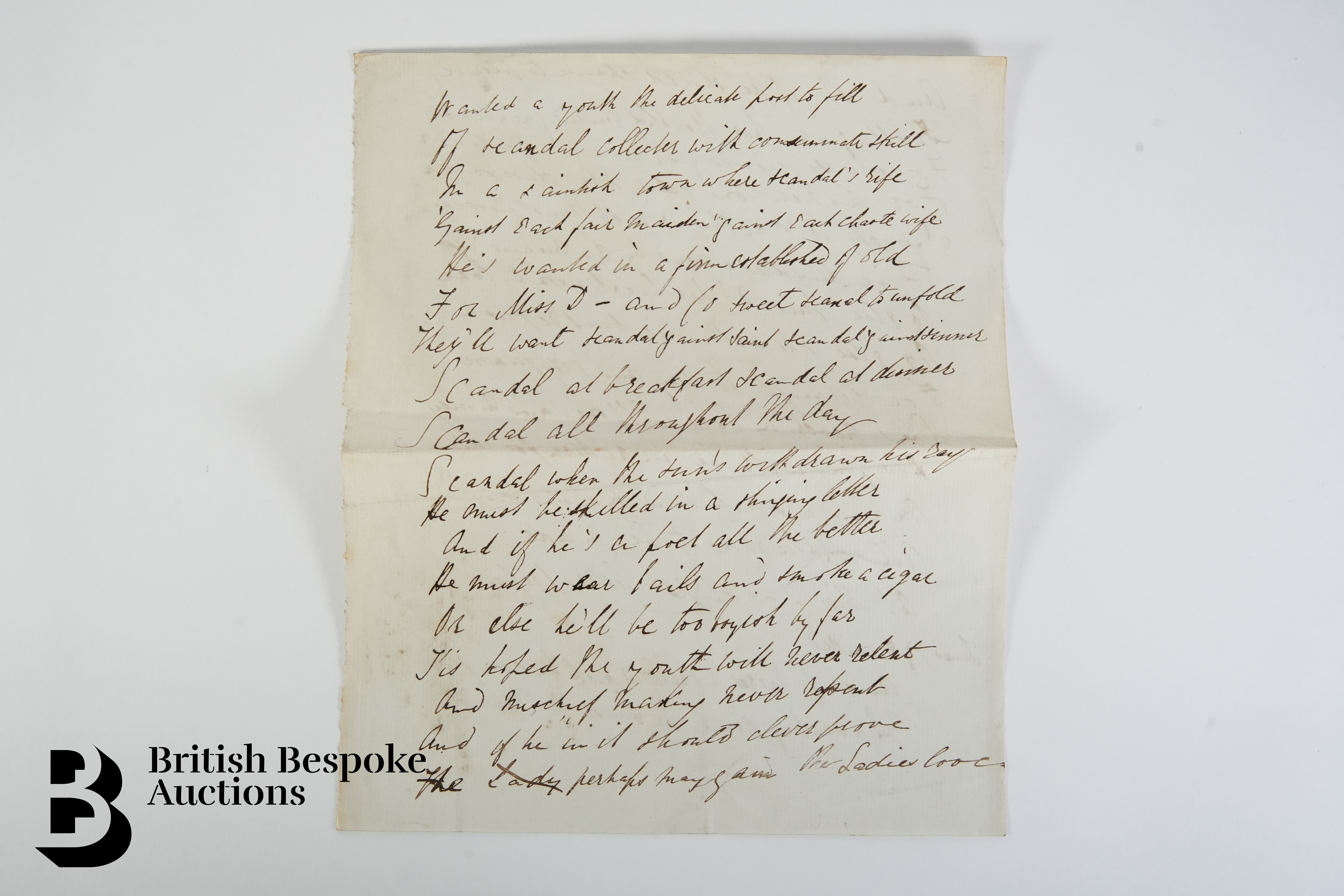 Handwritten Poetic Account of The Trial, Breach of Marriage between Miss Smith and Earl Ferrers 1846 - Image 5 of 5