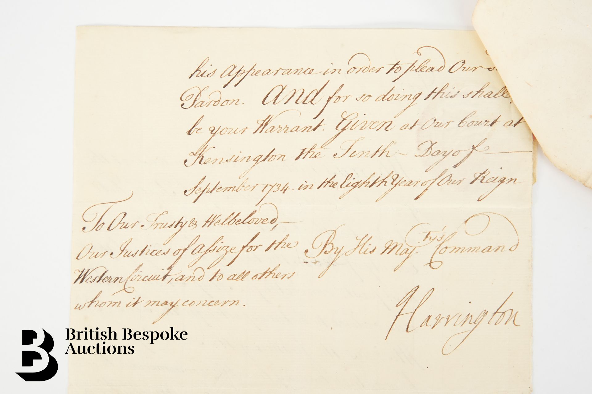 1734 George II Pardon of Nicholas Horsham - Signed - Image 5 of 5