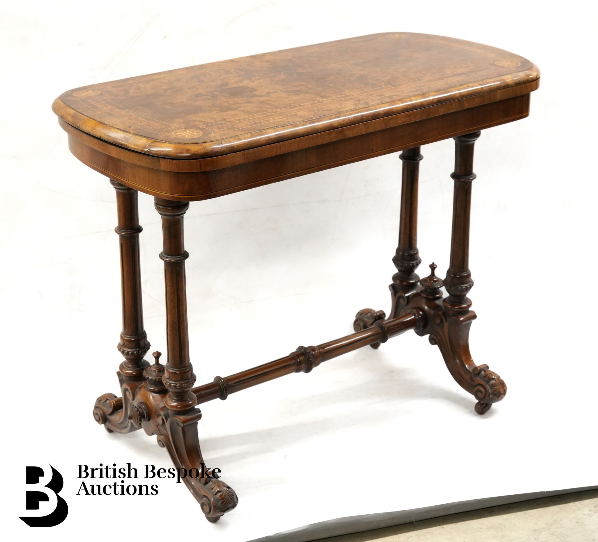 Victorian Burr Walnut Card Table - Bild 5 aus 9