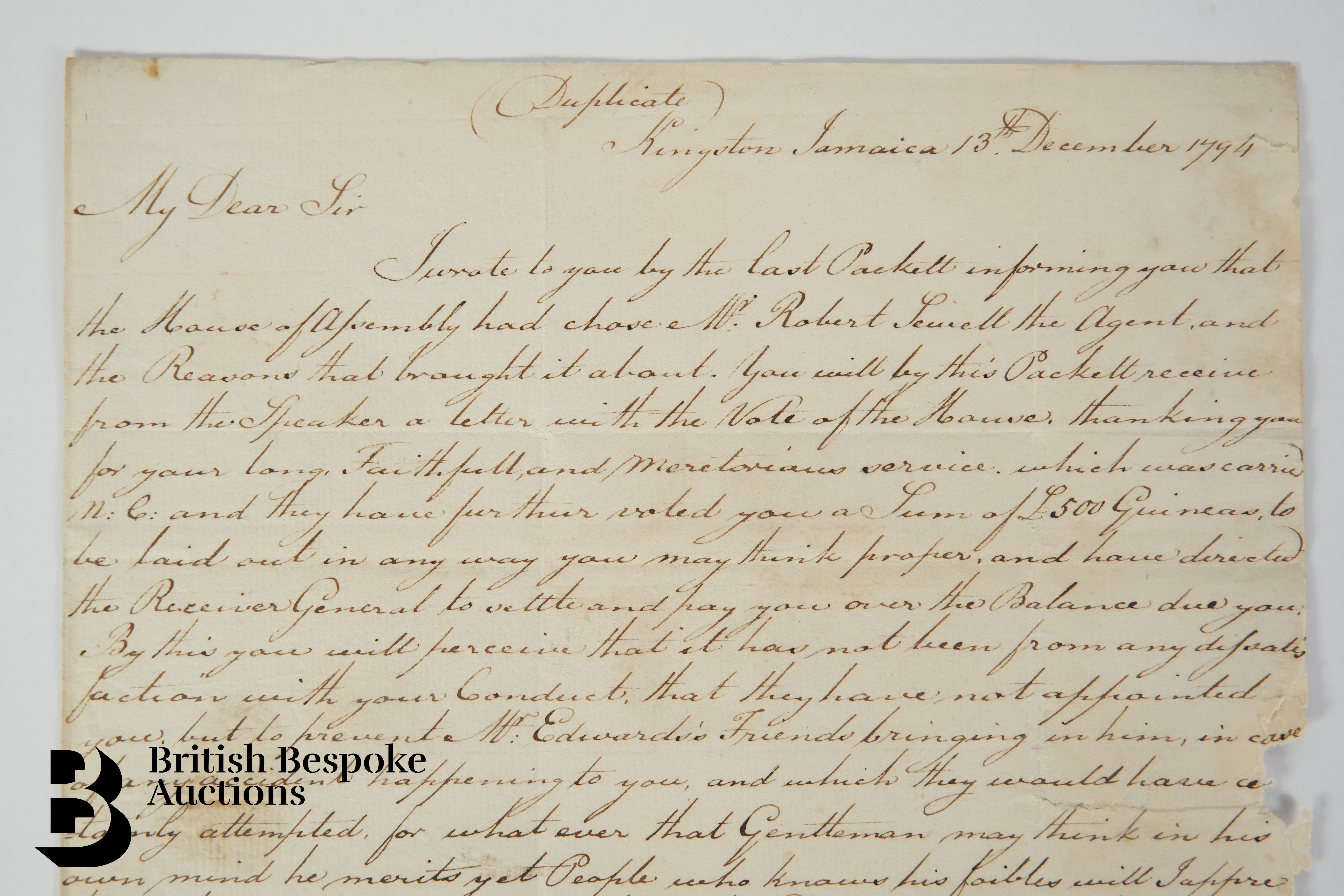 Letter Written from Simon Taylor (Sugar Tycoon) Jamaica - Slavery Interest - Image 2 of 5