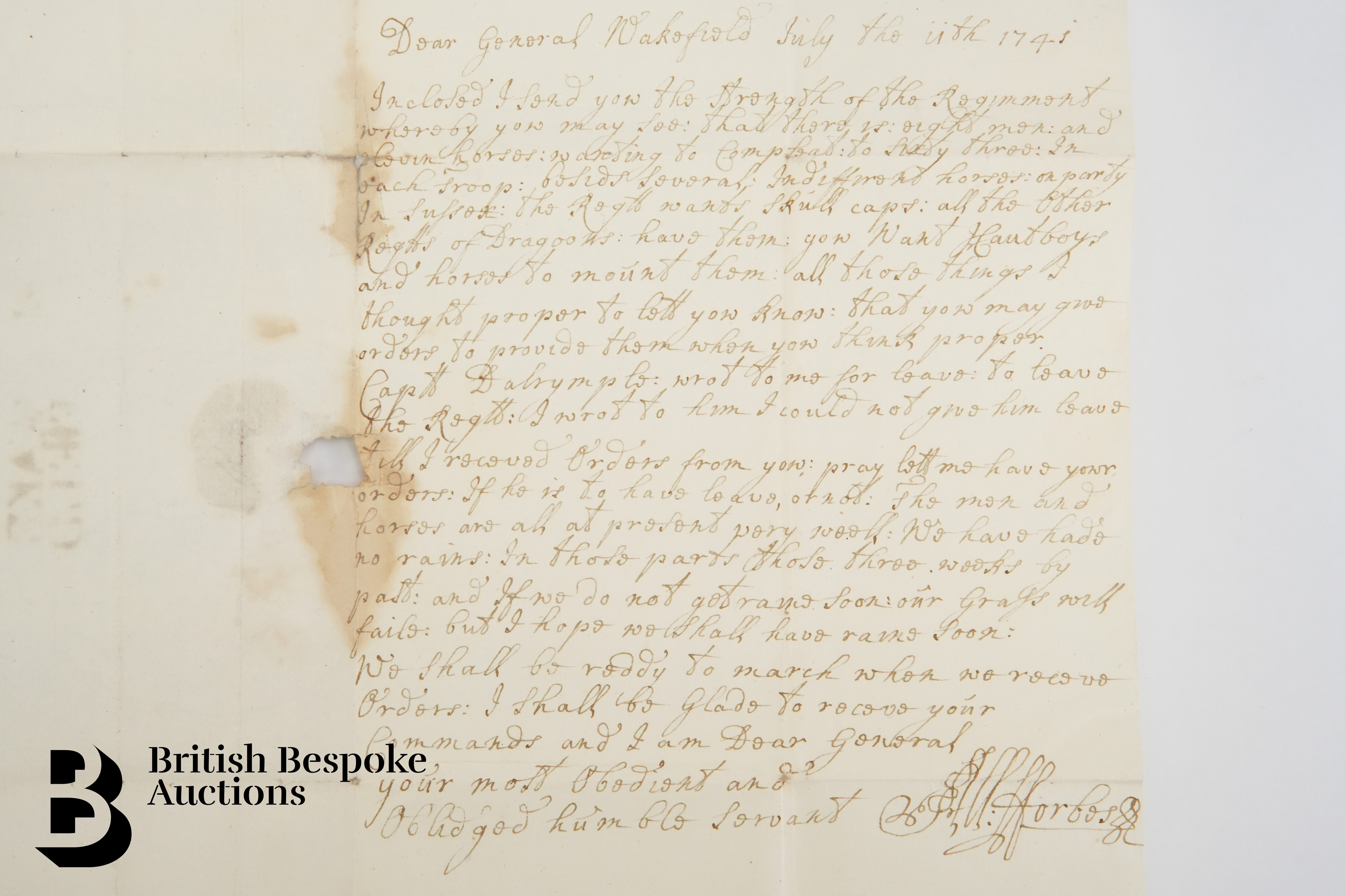 1690 Admiralty Order and 1741 Letter from General Forbes to Major General James Campbell - Image 7 of 7