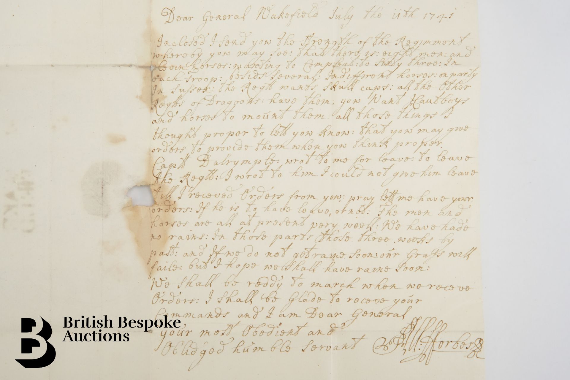 1690 Admiralty Order and 1741 Letter from General Forbes to Major General James Campbell - Bild 7 aus 7