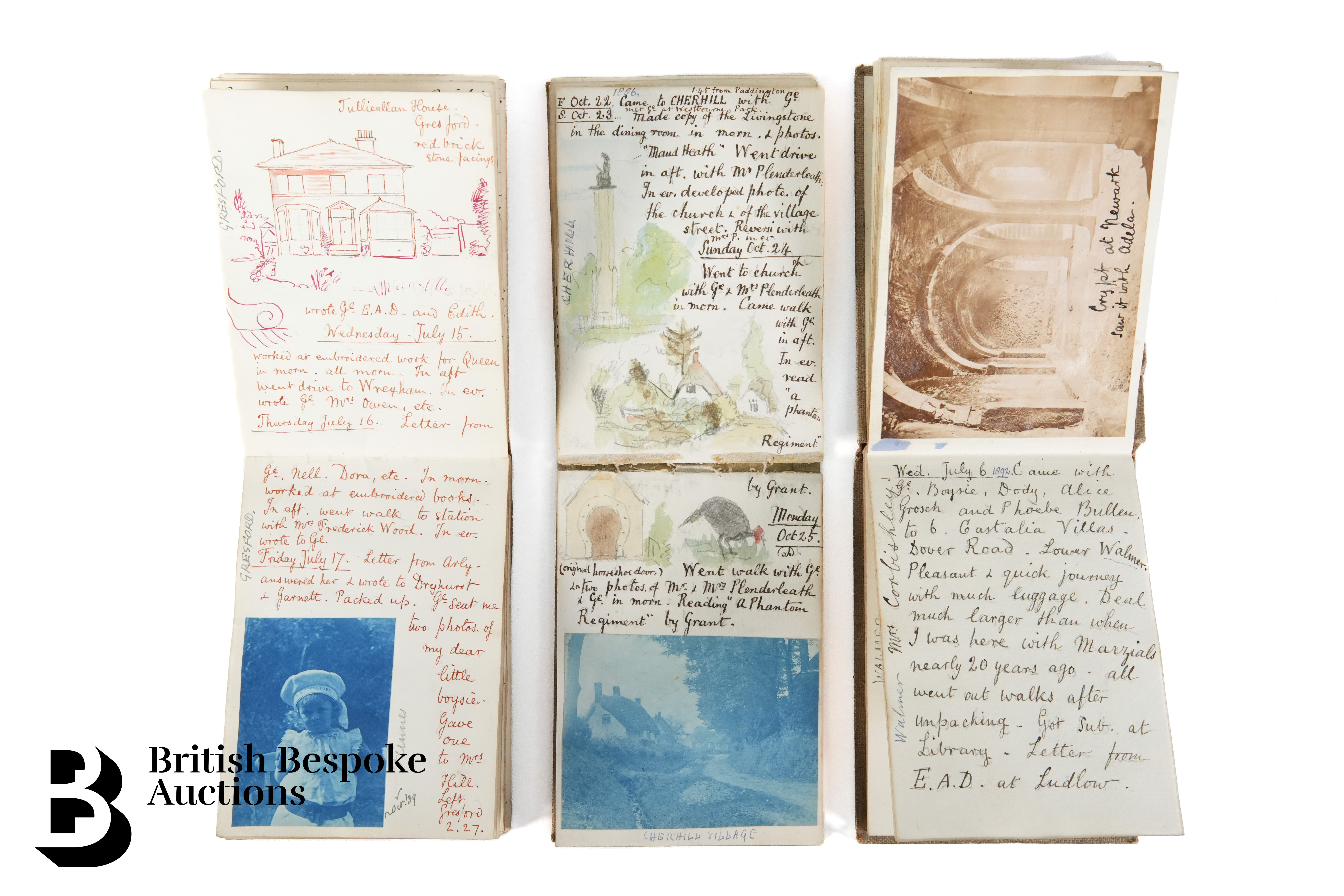 Three Charming Diaries with Photographs and Sketches of Kent, Dorking, Tunbridge Wells, Walmer