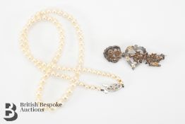 Pearl Necklace and Silver Brooch