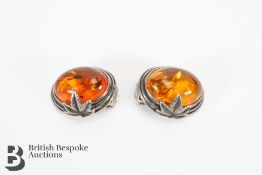 Silver and Amber Clip on Earrings