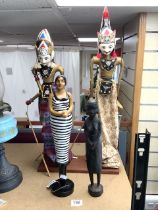 TWO EASTERN WOODEN PUPPETS WITH AN AFRICAN FIGURE AND ONE OTHER LARGEST 93CM