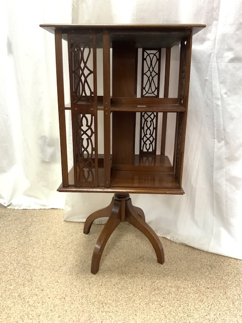 EDWARDIAN MARQUERTY INLAID REVOLVING BOOKCASE WITH FRET WORK DESIGN 81CM - Image 2 of 5