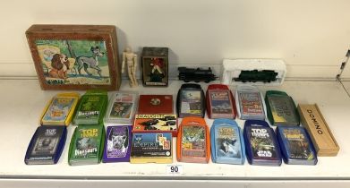 VINTAGE GAMES- TOP TRUMPS, LADY AND THE TRAMP WOODEN BLOCKS, OO GAUGE TRAINS AND MORE