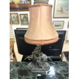 VINTAGE SPELTER HORSE AND HANDLER TABLE LAMP 92CM