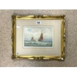 G.S. WALTERS (1838-1924) SIGNED WATERCOLOUR OF A MARITIME STUDY GILDED FRAMED AND GLAZED 46 X 38CM