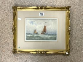 G.S. WALTERS (1838-1924) SIGNED WATERCOLOUR OF A MARITIME STUDY GILDED FRAMED AND GLAZED 46 X 38CM