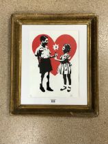 BANKSY STYLE LIMITED EDITION SIGNED PRINT 24/50 FRAMED AND GLAZED 61 X 71CM